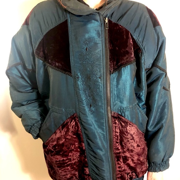 Vintage Ski Jacket Re-designed With Velvet And Embroidery - Picture 2 of 5
